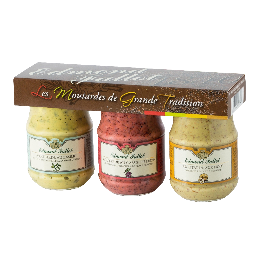 Edmond fallot- Lots de 03 moutarde de dijon (3×100ml) (provencale, traditionnelle, au pain d'épices)