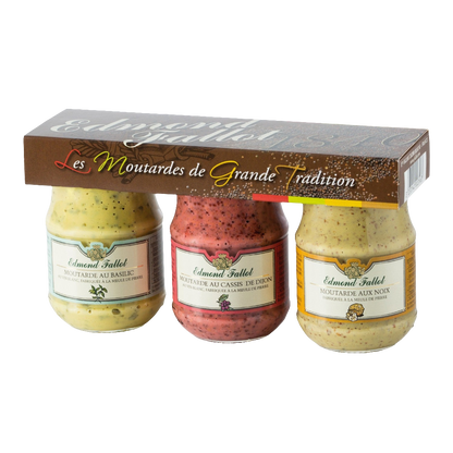 Edmond fallot- Lots de 03 moutarde de dijon (3×100ml) (provencale, traditionnelle, au pain d'épices)