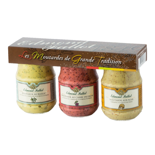 Edmond fallot- Lots de 03 moutarde de dijon (3×100ml) (provencale, traditionnelle, au pain d'épices)