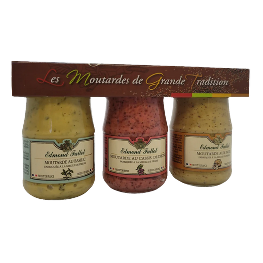Edmond fallot- Lots de 03 moutarde de dijon (3×100ml) (provencale, traditionnelle, au pain d'épices)